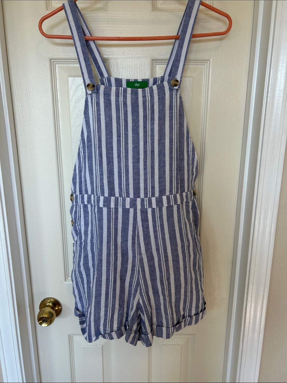 Women’s linen blend Blue & White Striped Overalls Shorts